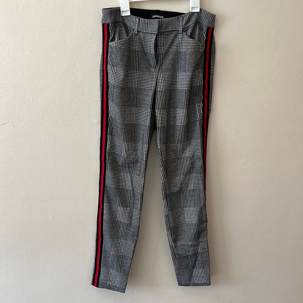 Express checkered pants with red stripe